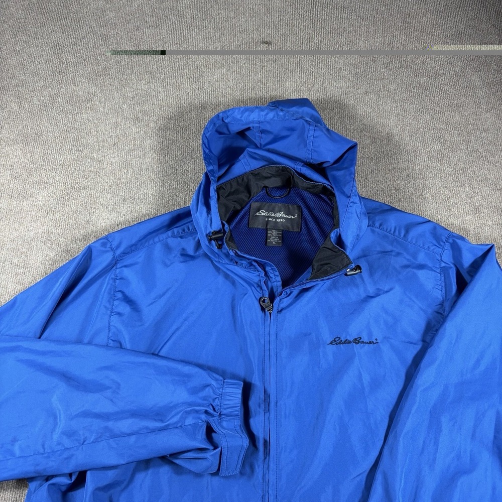 Eddie Bauer Windbreaker Jacket Mens XL Blue Packable Ripstop Lightweight #AB717